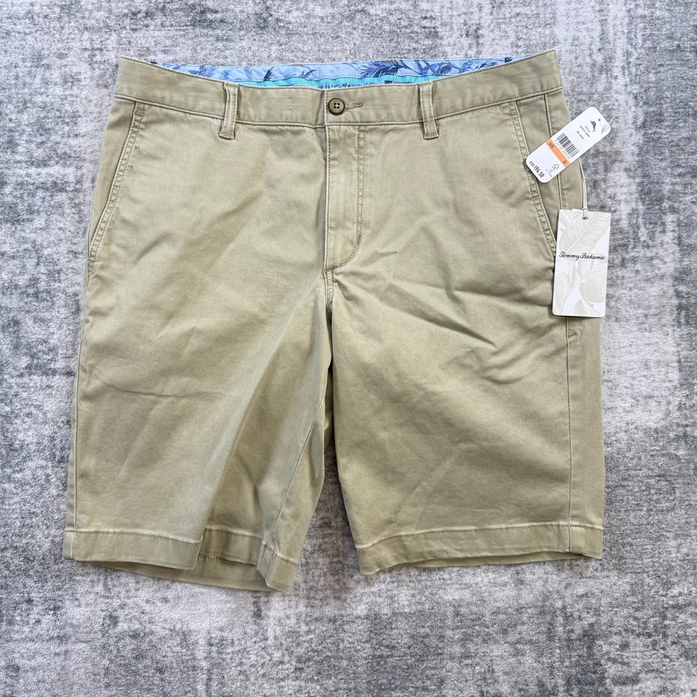 Tommy Bahama Boracay Shorts Mens 33 Khaki Garment Dyed Stretch Chino Beach NEW